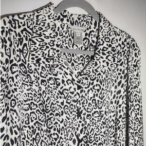 Multiples Womens 1X Black White Leopard‎ Print Button Up Long Sleeve Shirt